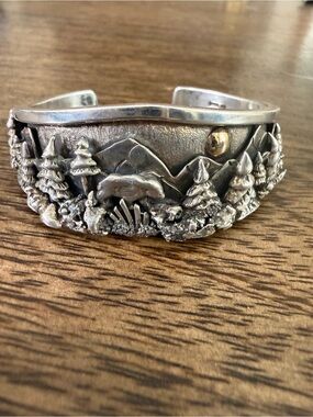 Handmade Sterling Silver And 14k Yellow Gold Cuff Bracelet